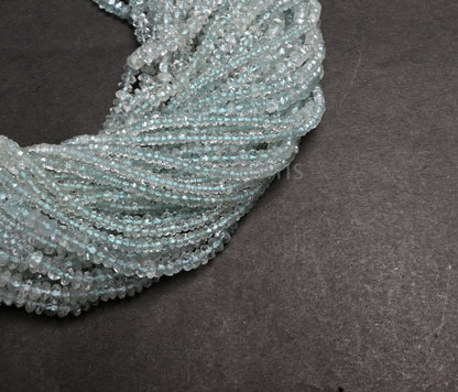 Natural Aquamarine Faceted Tiny Rondelle Gemstone Beads, Fine Aqua Blue Aquamarine Indian Machine Cut Aquamarine Bead Jewelry Necklace Craft