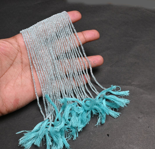 AAA Blue Aquamarine Micro Cut Flat Rondelle Tiny Gemstone Beads, Top Quality Aqua Blue Genuine Aquamarine Machine Cut faceted Beads Jewelry