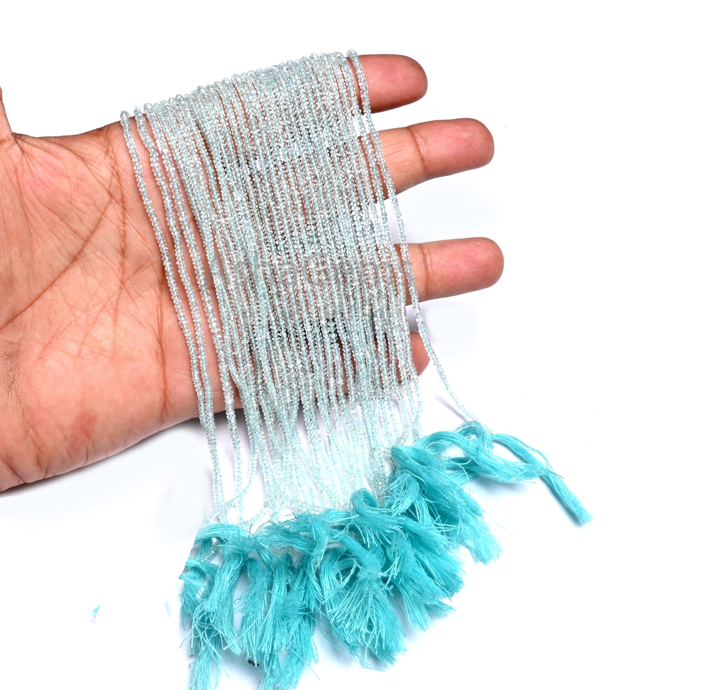 AAA Blue Aquamarine Micro Cut Flat Rondelle Tiny Gemstone Beads, Top Quality Aqua Blue Genuine Aquamarine Machine Cut faceted Beads Jewelry