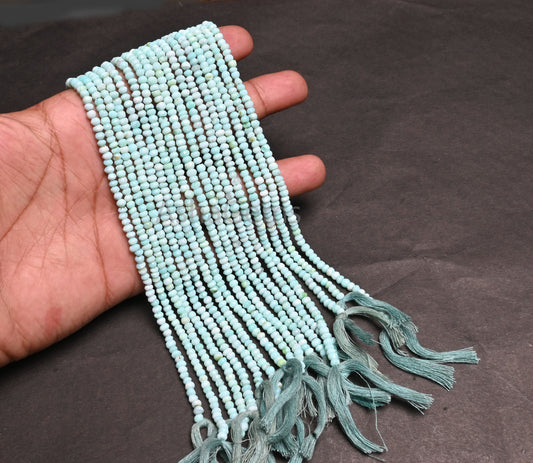 Beautiful Peru Blue Opal Faceted Rondelle Shape Beads,3.5,4 mm Fine Sky Blue opal Indian Machine Cut Gemstone opal Bead Jewelry making Craft