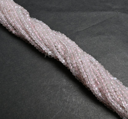 Beautiful Pink Rose Quartz Indian Machine Cut Faceted Rondelle Beads, Natural Rose Quartz Faceted Gemstone Loose Beads Jewelry Making Crafts ( SKU 15581)