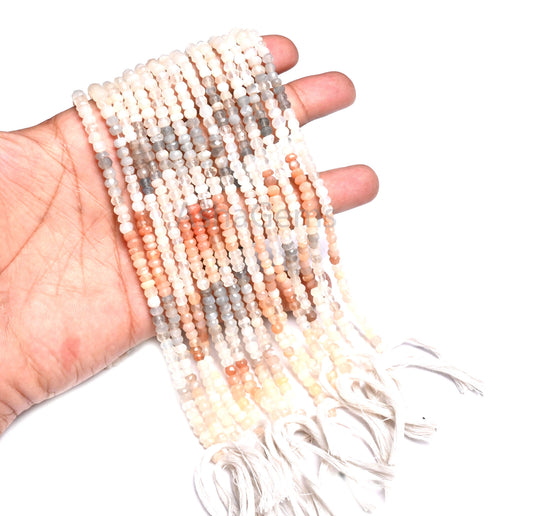 Beautiful Multi Moonstone Faceted Rondelle Shape Gemstone Beads,13" natural Shaded Moonstone Indian Machine Cut Moonstone beads Jewelry SALE