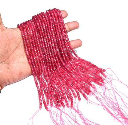 Beautiful Rubellite Pink Jade Quartz micro faceted Rondelle Shape Beads,4.5mm Fine Pink Jade Quartz machine cut Gemstone Bead Jewelry Making Craft