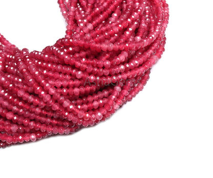 Beautiful Rubellite Pink Jade Quartz micro faceted Rondelle Shape Beads,4.5mm Fine Pink Jade Quartz machine cut Gemstone Bead Jewelry Making Craft