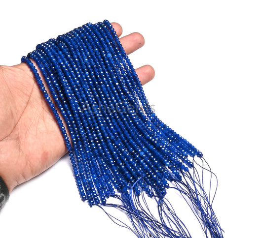 4.5 mm Fine Blue Lapis Color Jade Quartz faceted Rondelle Shape Beads, Blue Jade Quartz machine cut Gemstone Beads Jewelry makings Necklace