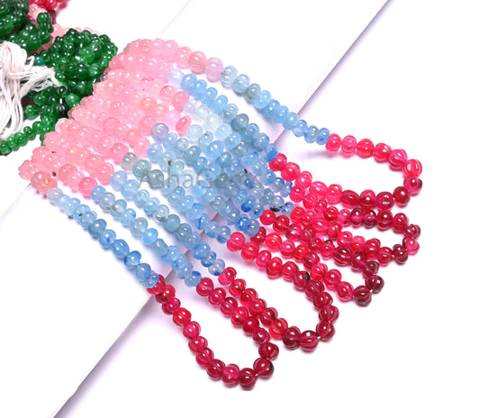 Beautiful Multi Color Quartz Carved Watermelon Beads,16" Shaded Red Blue pink Green Quartz Carving Pumpkin Gemstone Handmade Beads Jewelry
