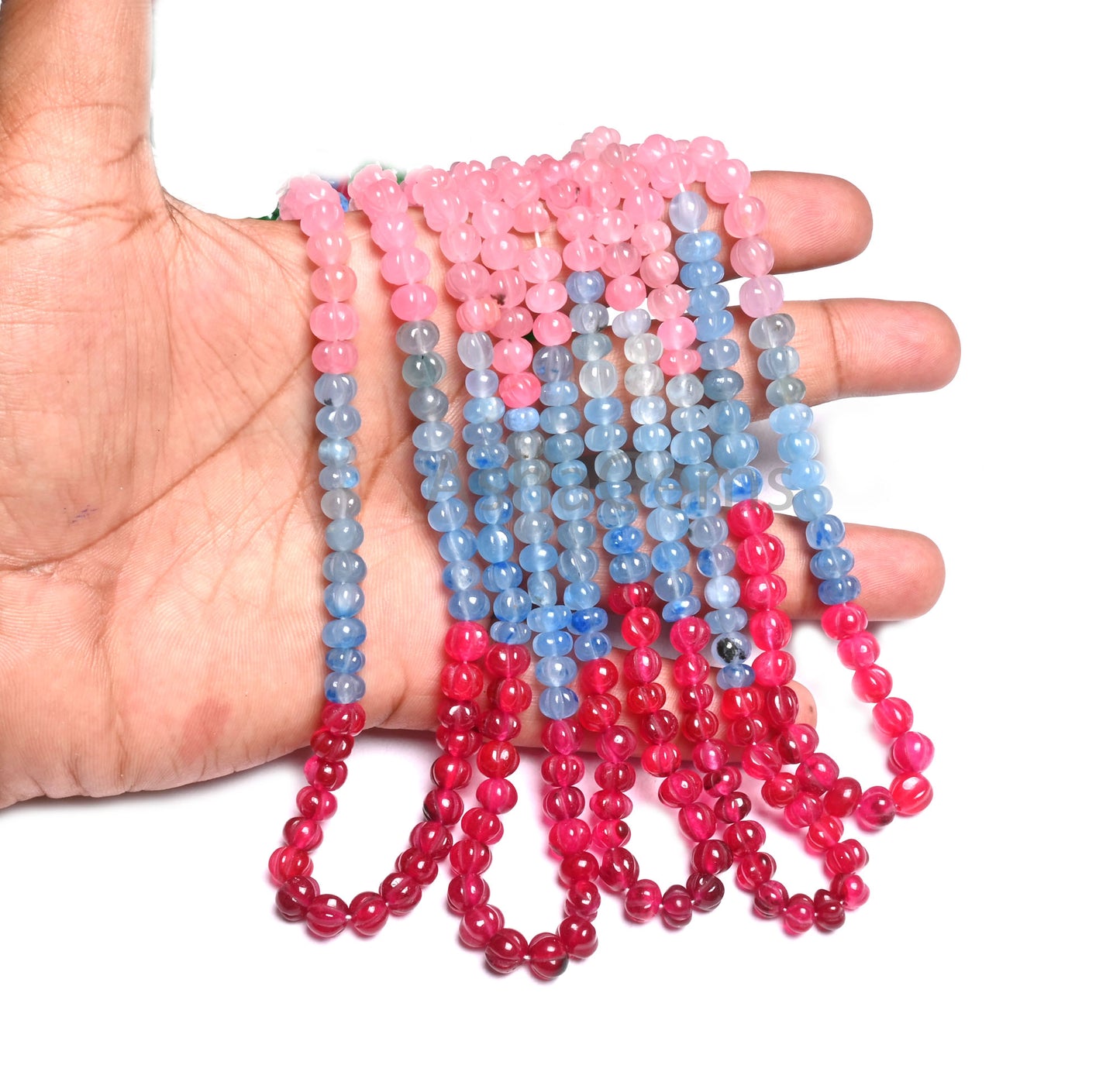 Beautiful Multi Color Quartz Carved Watermelon Beads,16" Shaded Red Blue pink Green Quartz Carving Pumpkin Gemstone Handmade Beads Jewelry