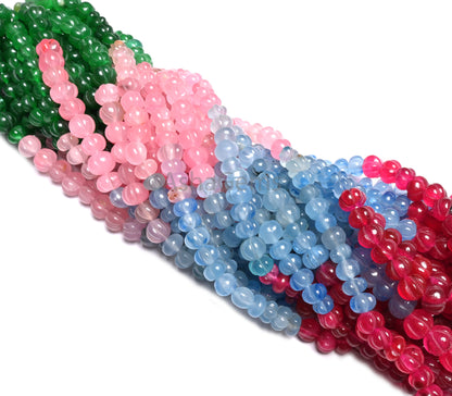 Beautiful Multi Color Quartz Carved Watermelon Beads,16" Shaded Red Blue pink Green Quartz Carving Pumpkin Gemstone Handmade Beads Jewelry
