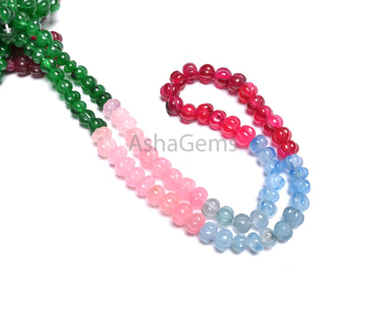 Beautiful Multi Color Quartz Carved Watermelon Beads,16" Shaded Red Blue pink Green Quartz Carving Pumpkin Gemstone Handmade Beads Jewelry