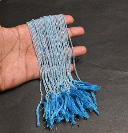 2 mm AAA Quality Aquamarine Micro Cut Rondelle Beads, Natural Blue Aquamarine Machine Cut faceted Gemstone Tiny Aquamarine Bead Jewelry SALE
