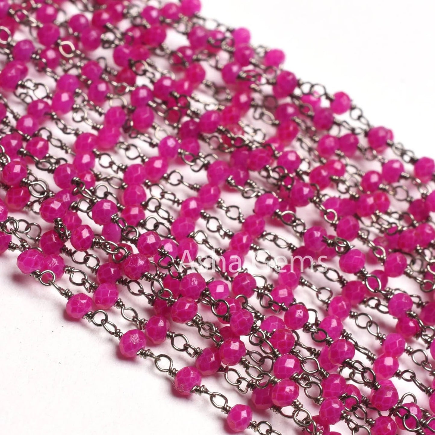 Pink Chalcedony Hydro Faceted Rondelle Rosary Chain Black Plated Wire 3,5,10 Feet Jewelry Making Finding Wire Wrapped Chain For Craft Making