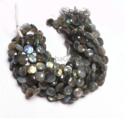 Beautiful Labradorite Faceted Coin Shape Gemstone Beads, natural Multi Flash Black rainbow Coin Briolette T- Drill labradorite Beads Jewelry