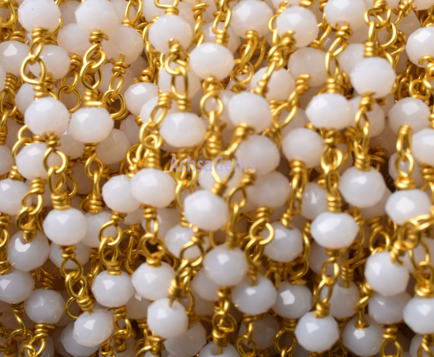 Beautiful White Agate Hydro Rondelle Faceted Beads Rosary Chain,3-3.5 mm Gold Plated Wire Wrap Beaded handmade Chain Rosary Jewelry Necklace
