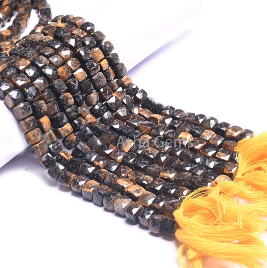 Beautiful Tiger Eye Faceted 3D Cube Box Gemstone Beads, Natural Tiger Eye Cube Shape Indian Cut Box Beads, Tiger Eye Bead Jewelry Craft SALE