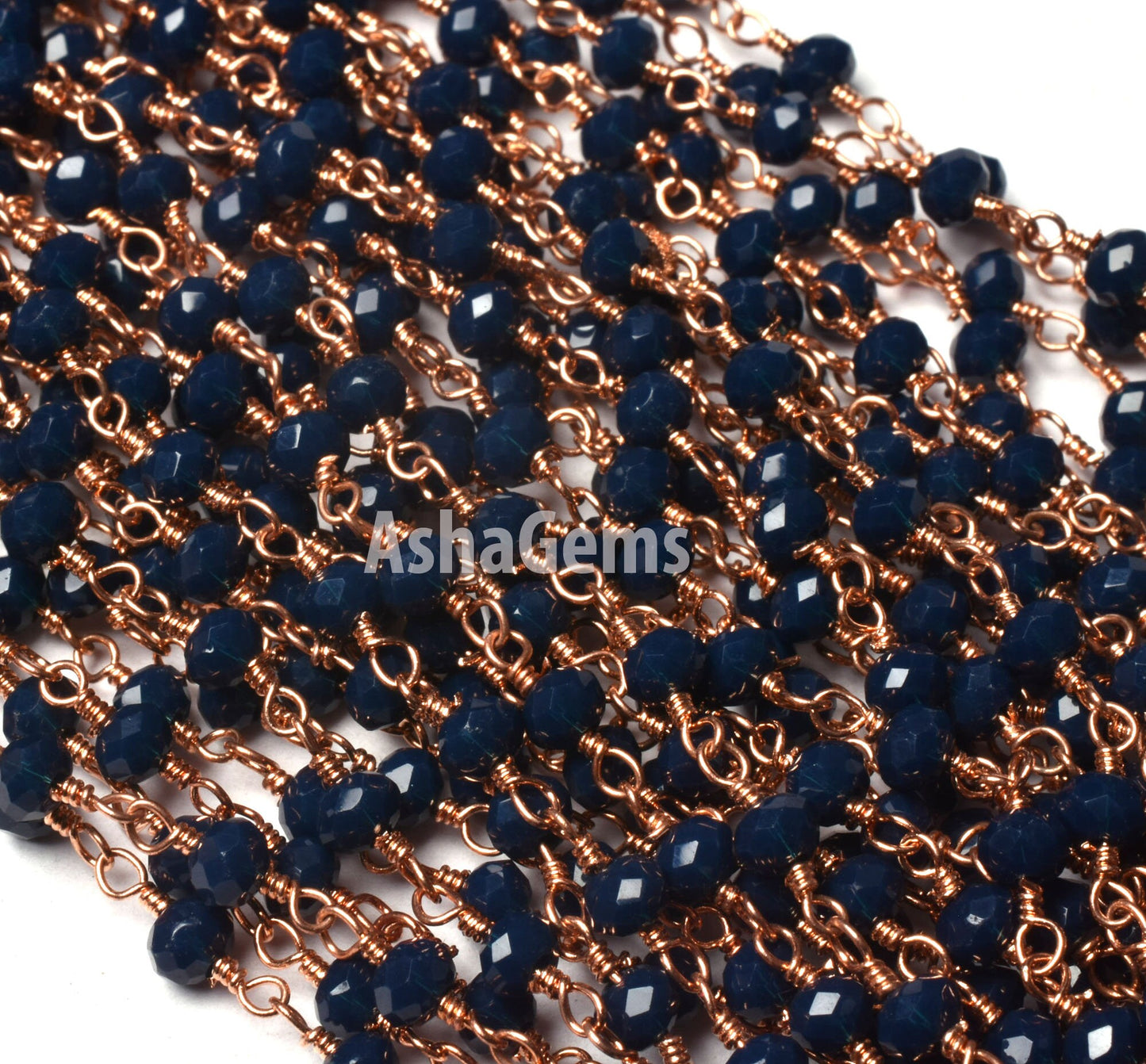 1,3,5,10,25 Feet Blue Sapphire Hydro Faceted Rondelle Beaded Rosary Chain,Rose Gold Metal Wire,Jewelry Making Finding,Chain 3-3.5mm SALE