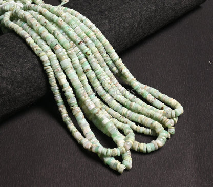 Natural Green Chrysoprase Smooth Heishi Tyre Beads Strand Shaded Green Chrysoprase Flat Tyre Beads Handmade Wheel Shape Beads Jewelry Making