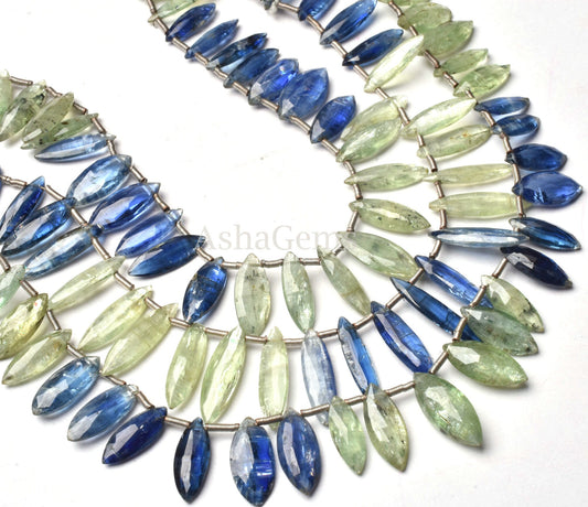 Beautiful Kyanite Faceted Marquise Shape Beads,8" Strand Shaded Green Blue Kyanite Marquise Beads, Natural Marquise Fancy Gemstone Bead SALE