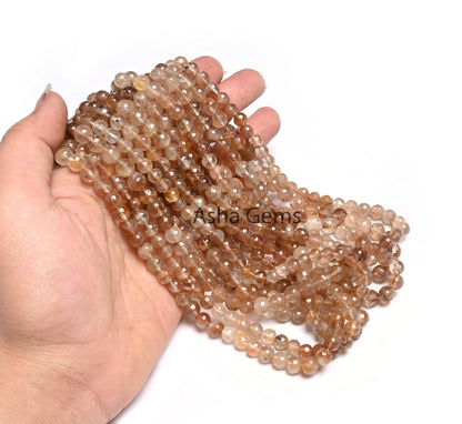 Beautiful Brown Topaz Faceted Round Ball Beads, Rare Shaded Imperial Topaz Indian Machine Cut Round Gemstone Loose Beads Jewelry Crafts SALE