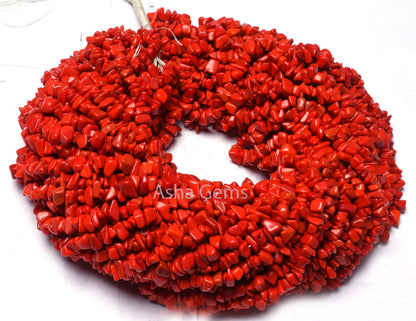 34 inch Strand Red Stone Uncut Chips Beads gemstone Smooth Raw Rough Beads, Fine Quality Red Stone Beads Uneven For Necklace Jewelry Making