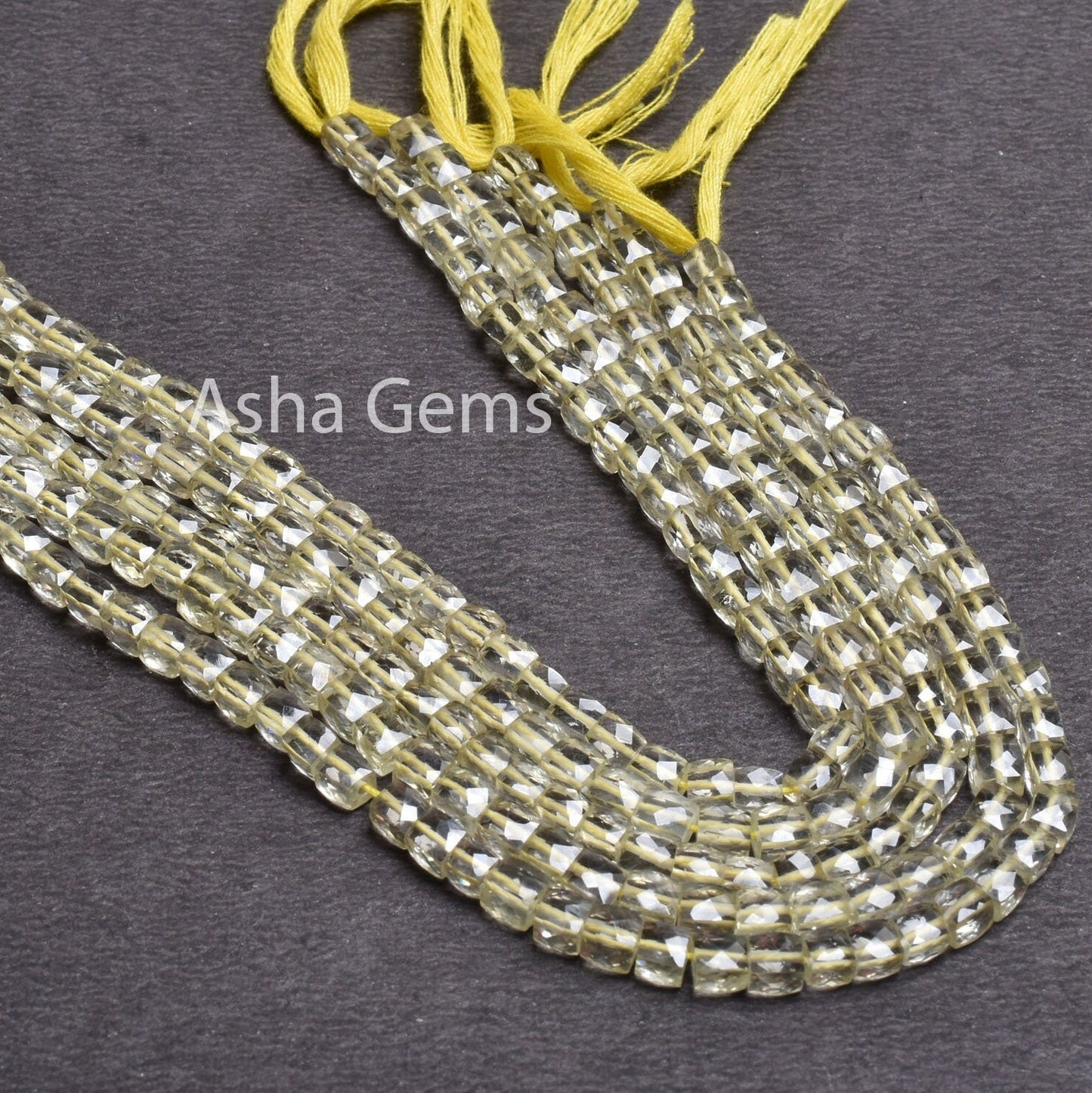 Natural Lemon Quartz Faceted Box Shape Beads,9" Natural Yellow Lemon Tiny 3D Cube Box Gemstone Center Drill Beads Jewelry Making Craft SALE