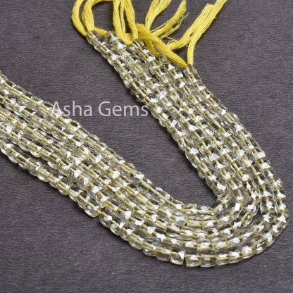 Natural Lemon Quartz Faceted Box Shape Beads,9" Natural Yellow Lemon Tiny 3D Cube Box Gemstone Center Drill Beads Jewelry Making Craft SALE