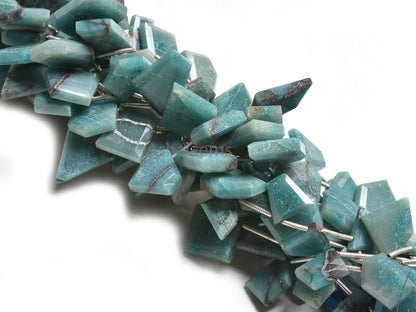 Beautiful Chrysocolla Fancy Uneven Silce Shape Faceted Gemstone Beads, Natural Blue Chrysocolla Table Cut Flat Side Drill Bead Jewelry Craft