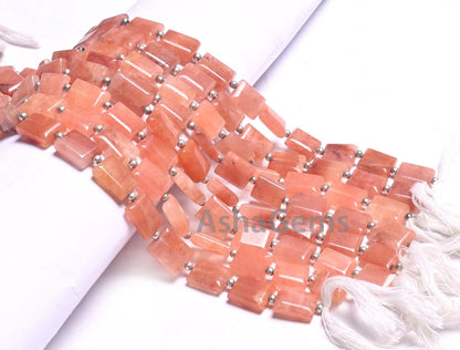 Fine Peach Quartz Fancy Chicklet Handmade Beads,9" Strand Pink Quartz Rectangle Shape Straight Drill Gemstone Loose Bead Jewelry Making SALE