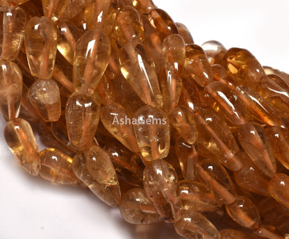 Beautiful Citrine Quartz Smooth Drops Shape Beads Natural Citrine Handmade Teardrop Gemstone Beads Straight Drill Jewelry Beads For Crafts