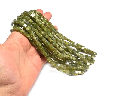 Beautiful Vessonite 3D Cube Box Shape Smooth Gemstone Beads,8/16" Natural Green Vesuvianite Cube Box Plain Handmade Bead Jewelry Making SALE
