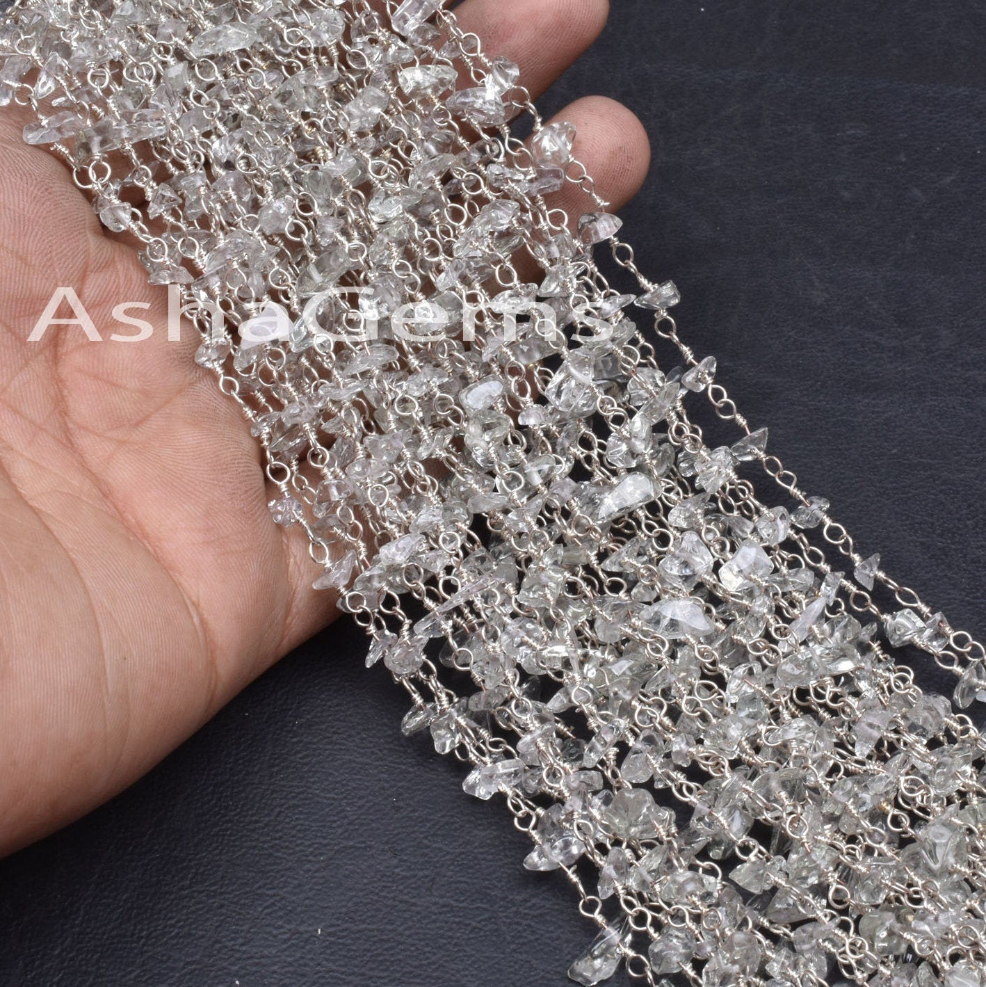 Natural Green amethyst Uncut Chip Beads Rosary Chain Silver Plated Wire Wrap Amethyst Tiny Nugget Beaded Handmade Chain Jewelry Making Craft