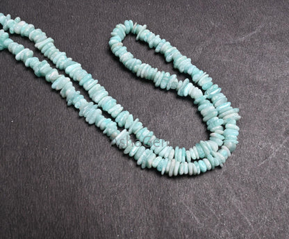 Natural Blue Amazonite Uncut Chip Beads Strand, Amazonite Smooth Raw Rough Flat Slice Gemstone Beads For Jewelry & Crafts (AG 22373)
