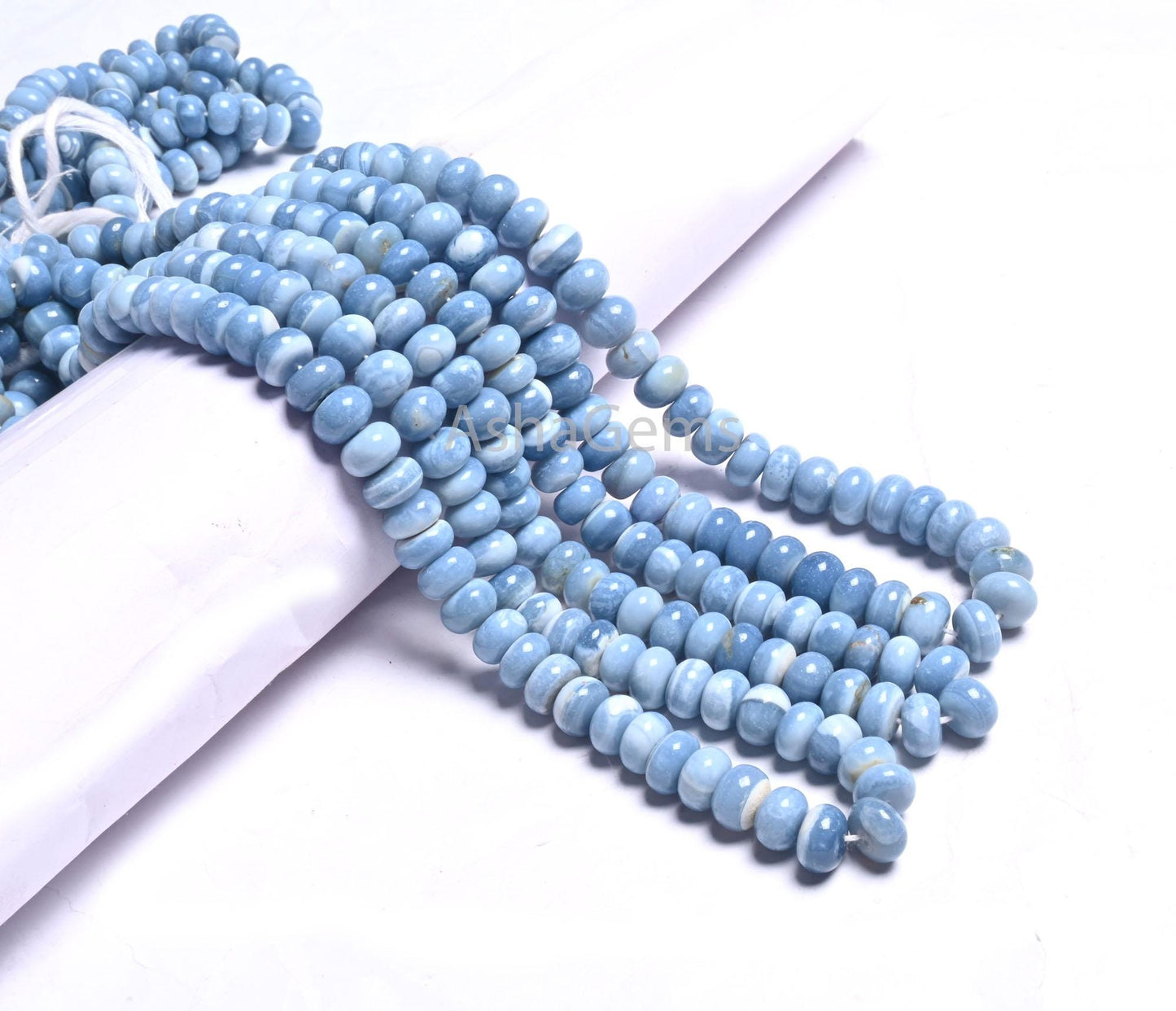 Fine Blue Opal Smooth Rondelle Beads, Shaded Pigeon Blue Opal Plain Handmade Gemstone Loose Bead,16" Blue Opal Beads Jewelry Making Necklace
