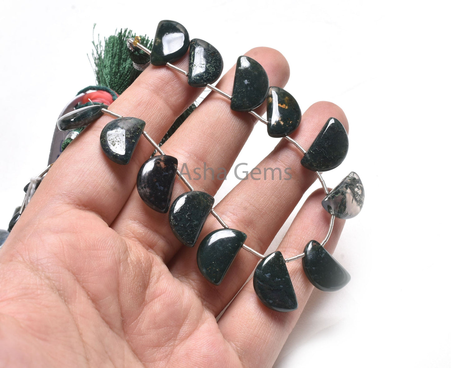 Beautiful Moss Agate Smooth D Shape Gemstone Beads,10x16 mm Moss Green Agate Side Drill Fancy Handmade Bead, Moss Agate Bead Jewelry Makings