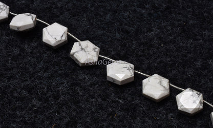 Howlite Faceted Hexagon Shape Gemstone beads,10.5-12 mm White Howlite Fancy 6 Corner Beads, Howlite Beads Briolette For Jewelry Making Craft