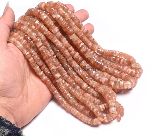 Beautiful Sunstone Faceted Heishi Tyre Beads,Natural Red Sunstone Handmade Indian Cut Flat Wheel Shape Gemstone Disc Bead Jewelry Craft SALE