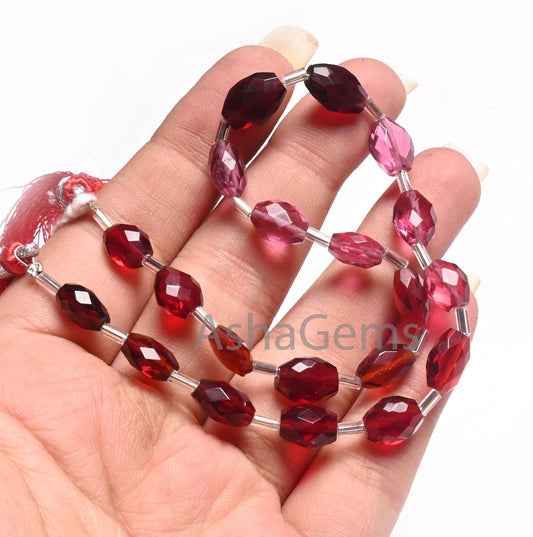 Fine Quality Shaded Red Pink Color Hydro fancy Puff Oval faceted Beads, 7x9-8x11 mm Multi Quartz Hydro Oval Briolette Handmade Beads Jewelry