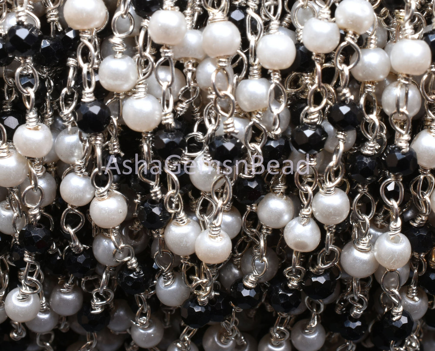 3,5,10,50 Feet Chain, Black spinel Hydro Pearl Beads Rosary Chain, Silver Plated Wire Bulk Roll Finding faceted Rondelle Beaded Rosary Chain