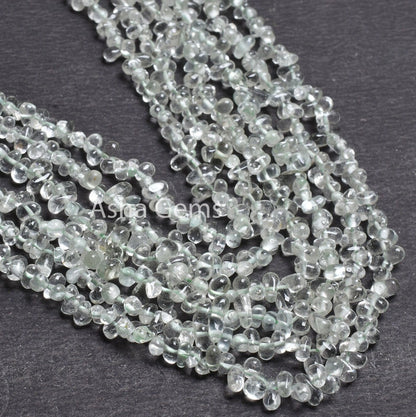 Fine Green Amethyst Smooth Drops Shape Beads,13" Natural Green Amethyst Tiny Teardrop Beads Briolette Amethyst Side Drill Drop Handmade SALE