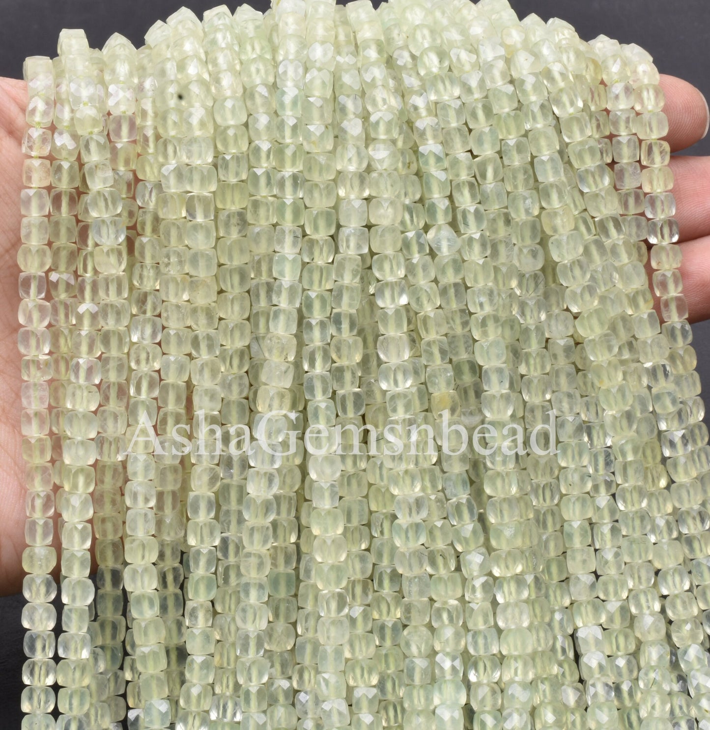 Beautiful Prehnite Faceted 3D Cube Box Beads,13" Strand,4mm, Beautiful Green Prehnite Box Shape Beads,Prehnite Loose Bead Jewelry Craft SALE
