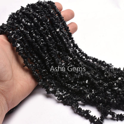 Black Obsidian Smooth Uncut Chips Beads,34" Strand natural Obsidian Smooth Raw rough Tiny Black Obsidian Beads For Jewelry making Craft SALE