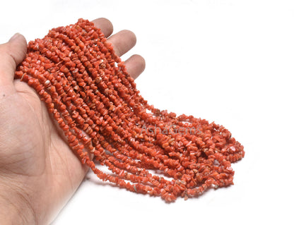 Natural Red Coral Uncut Chips Beads,34"Strand Real Coral Smooth Raw Rough Tiny Moonga Gemstone Precious Beads, Fine Coral Bead Jewelry Craft