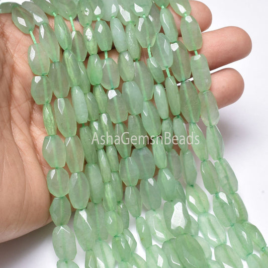 Green aventurine Fancy Long Oval Shape Faceted gemstone beads,13" strand Natural aventurine Indian Cut Handmade Oval Briolette bead Necklace