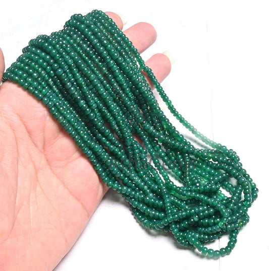 Dark Green Onyx Smooth Rondelle Gemstone Loose Beads, Fine Onyx Beads, AAA Green Onyx Plain Roundelle Tiny Handmade Beads Jewelry Craft SALE