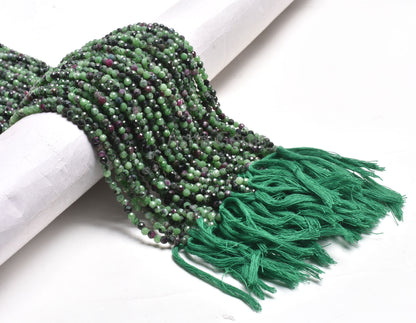 3.5mm Ruby Zoisite Faceted Rondelle Gemstone Beads, Natural Ruby Zoisite Machine Cut Beads Green Ruby Zoisite Bead Strand Jewelry Craft SALE