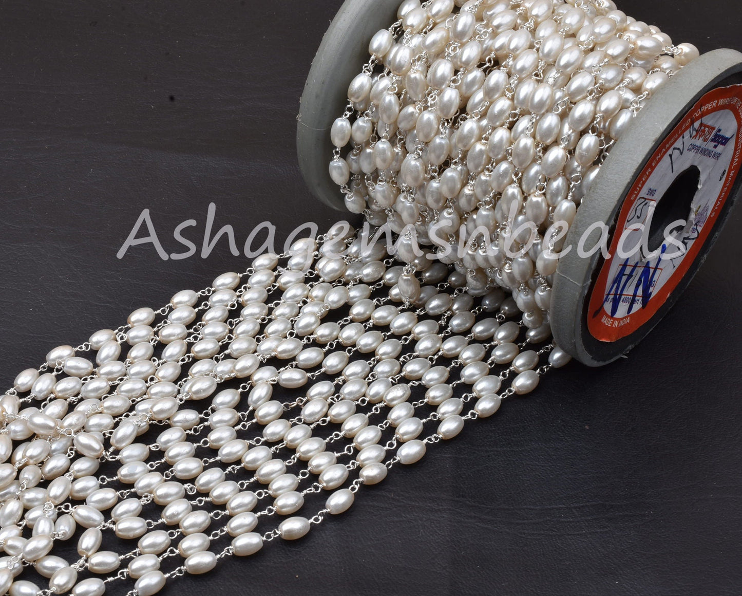 1,3,5,25 Ft Beautiful Rice Pearl Hydro Smooth Beaded Rosary Chain Pearl Hydro Silver Gold Plated Chain,Bulk Roll Wire Wrap Rosary Chain SALE