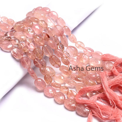 Natural Red Strawberry Quartz Smooth Oval Shape handmade Gemstone Beads,12.5" Shaded Red Strawberry Quartz Oval Beads For Jewelry Craft SALE