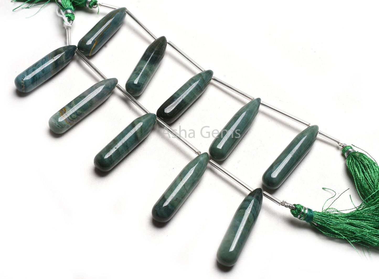 Shaded Green Jasper Smooth Fancy Long Pencil Drop Beads, Jasper Plain Handmade Side Drill Teardrop Gemstone Bead Jasper Bead Handicraft SALE