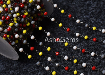 Beautiful Multi Color Hydro Faceted Rondelle Beads Rosary Chain, Gunmetal Wire Wrap Handmade Beaded Disco Rosary Chain Jewelry Making Crafts