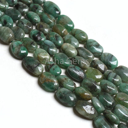 Beautiful Emerald Smooth Oval Gemstone Beads Necklace,7x9-8x12mm Green Emerald Plain Uneven Oval Bead,3 Strand Necklace Emerald Bead Jewelry