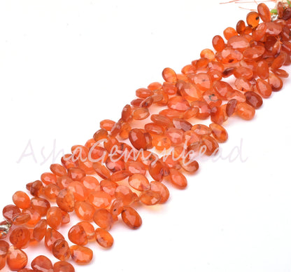 Carnelian Faceted Pear Shape Gemstone Beads, Natural Carnelian Side Drill Teardrop Briolette Indian Cut Beads, Carnelian Beads Jewelry SALE